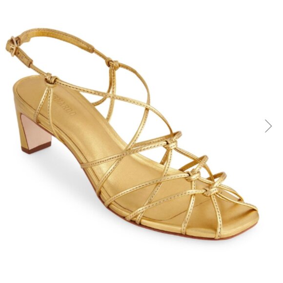 NEW BERNARDO Made In Brazil Leather Catrina Strappy Heels in gold 925 6m3 - Picture 1 of 7